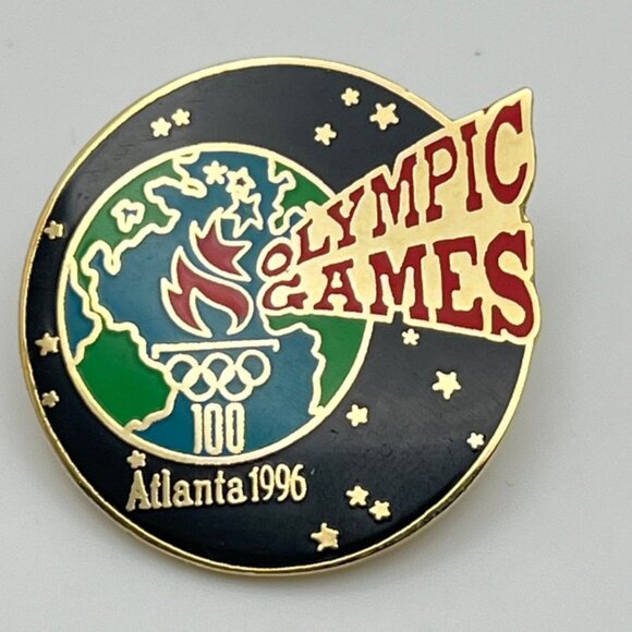 1996 Atlanta Olympic Games Commemorative Pin Vintage Earth Stars World - Picture 6 of 6